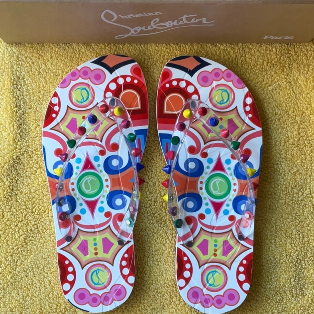 💚❤️ CHRISTIAN LOUBOUTIN LOUBI FLIP SPIKES DONNA - Picture 12 of 16